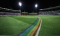 A rainbow is painted for an AFL Pride Match