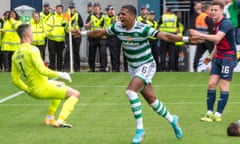 Moritz Jenz celebrates scoring a debut goal for Celtic in their 3-1 win over Ross County