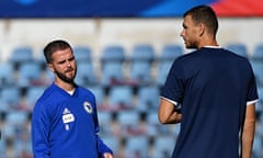 Miralem Pjanic (left) and Edin Dzeko, pictured in 2021, have both spoken out against plans for Bosnia to play Russia in November.