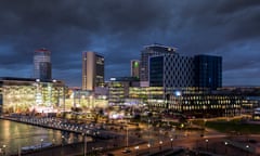 Thomond.  MANCHESTER, 13th November 2014 -  MediaCity UK skyline at dusk. The apartments, office and studio complex at Salford Quays, Greater Manchester, is home to Salford University, BBC, ITV, the BBC Philharmonic Orchestra and The Lowry arts centre.
Peel Holdings.