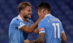 Ciro Immobile and Joaquin Correa celebrate the Italian forward's goal.