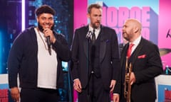 Big Zuu, Alex Horne and Joe Auckland in The Horne Section TV show.
