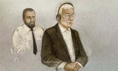 A court sketch of Hongchi Xiao during his trial