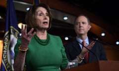 FILES-US-POLITICS-LAW<br>(FILES) In this file photo taken on October 15, 2019 Speaker of the House Nancy Pelosi (L) holds a press conference with Chairman of the US House Permanent Select Committee on Intelligence, Adam Schiff, on Capitol Hill in Washington, DC. - US House speaker Nancy Pelosi on June 13, 2021 demanded that two former attorneys general testify about what she called a “rogue” Justice Department attempt to secretly obtain data from Democrat lawmakers and news outlets. “What the (Trump) administration did -- the Justice Department, the leadership of the former president -- goes even beyond Richard Nixon,” she said on CNN, referring to the Watergate scandal that ended the Nixon presidency. (Photo by Eric BARADAT / AFP) (Photo by ERIC BARADAT/AFP via Getty Images)