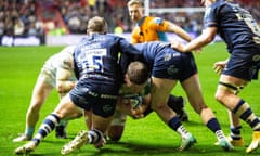 Jacques Vermeulen scores Exeter Chiefs’ fourth try during the Premiership match against Bristol Bears.