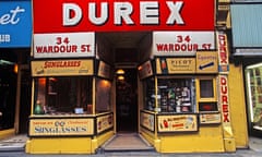 A shop selling contraceptives in 70s Soho. 