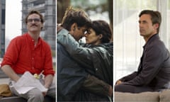 Composite: sci-fi dating in films. Joaquin PHoenix in Her, Rachel Weisz in The Lobster and Jon Hamm in Marjorie Prime