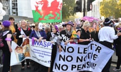 Protesters rally outside parliament in London over the state pension age for women. 