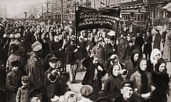 Female protesters in Petrograd (now St Petersburg) on 8 March 1917.