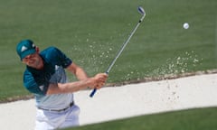 Sergio García of Spain hits from a bunker on the second hole during the final round of the 2017 Masters.