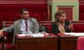 Fijian politicians Aseri Radrodro and Lynda Tabuya in the Victorian parliament in Australia in August 2023.