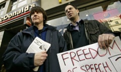 The McLibel Two, Helen Steel and David Morris, after winning their case in the European Court of Human Rights.