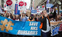 Thousands of student nurses march to Downing Street in protest against bursary cuts in London, January 2016.