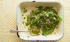 Lettuce, peas, buckwheat and mint adjica salad