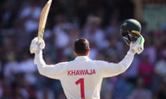 CRICKET-AUS-ENG-ASHES<br>Australia's Usman Khawaja celebrates reaching his century (100 runs) on day four of the fourth Ashes cricket test between Australia and England at the Sydney Cricket Ground (SCG) on January 8, 2022. (Photo by DAVID GRAY / AFP) / -- IMAGE RESTRICTED TO EDITORIAL USE - STRICTLY NO COMMERCIAL USE -- (Photo by DAVID GRAY/AFP via Getty Images)