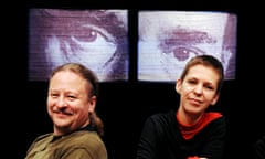 L to r: Nikolai Khalezin and Natalia Koliada (founders of the company) and Vladimir Scherban (director of the play). 
Belarus Free Theatre in rehearsals for their production of Being Harold Pinter, at the Soho Theatre, London

Commissioned
Photo by Linda Nylind. 
11/2/2008