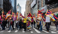 Tibetans commemorate the 1959 Tibetan Uprising against the<br>NEW YORK, UNITED STATES - 2020/03/10: Tibetans commemorate the 1959 Tibetan Uprising against the invasion of Communist China with a rally in Dag Hammarskjöld Plaza in New York City. Protesters paid tribute to the Tibetan resistance and urged an end to China's occupation of Tibet. (Photo by Gabriele Holtermann-Gorden/Pacific Press/LightRocket via Getty Images)