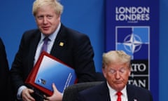 Boris Johnson behind Donald Trump at the Nato summit.