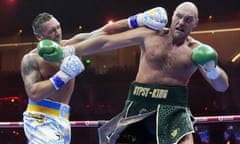 Oleksandr Usyk and Tyson Fury during their recent fight in Saudi Arabia. 