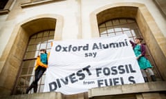 Oxford Alumni supporting fossil fuel divestment stage a protest and sit-in in the Clarendon Building, Oxford University.