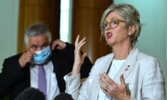 Independent senator Rex Patrick and independent MP Helen Haines speak to the media at Parliament House in Canberra