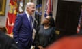 Ketanji Brown Jackson with Joe Biden in the Roosevelt Room of the White House on Thursday.