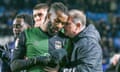 Kasey Palmer and his manager, Mark Robins, talk at the end of Coventry’s game at Sheffield Wednesday