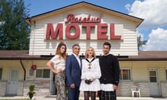 A promo image from Schitt’s Creek featuring the Hockley Motel as the Rosebud Motel.