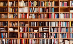 Wooden brown books shelves with a lamp<br>Wooden brown books shelves