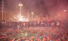 People in Ban Jelačić Square, Zagreb, celebrate the new year