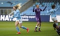 Lauren Hemp celebrates after scoring the first of Manchester City’s three goals. 