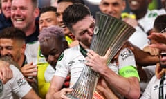 Declan Rice kisses the Europa Conference League trophy after beating Fiorentina in the final.