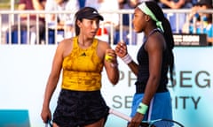 Jessica Pegula and Coco Gauff of the United States in action against Giuliana Olmos and Alexandra Canova at the Madrid Open.
