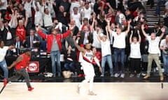 Portland’s Damian Lillard waves goodbye to the Thunder