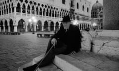 Ezra Pound Rests on Steps<br>ca. March 1964, Venice, Italy --- Ezra Pound rests on some steps in a Venetian square. --- Image by   David Lees/CORBIS