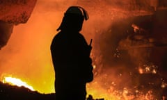 A worker at British Steel’s Scunthorpe plant in north-east England