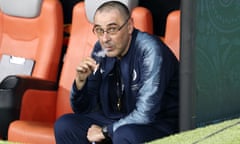 Chelsea head coach Maurizio Sarri smokes a cigaret on the bench after winning the Europa League Final soccer match between Chelsea and Arsenal at the Olympic stadium in Baku, Azerbaijan, Thursday, May 30, 2019. Chelsea won 4-1. (AP Photo/Darko Bandic)