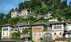 Historic Ottoman houses on a hillside in Gjirokaster, Albania