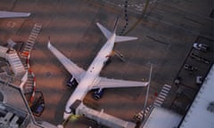 An aerial view of a Rex plane on the tarmac