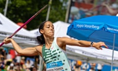 Katarina Johnson-Thompson competes during the javelin event at the Hypomeeting in Götzis