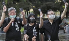 Chow Hang Tung, centre, at a vigil in Victoria Park, Hong Kong, for Tiananmen Square victims