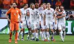 Czech Republic players react after their third, an og by Robin Van Persie.