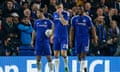 Chelsea v Paris St Germain - UEFA Champions League Round of 16 Second Leg<br>Football Soccer - Chelsea v Paris St Germain - UEFA Champions League Round of 16 Second Leg - Stamford Bridge, London, England - 9/3/16
Chelsea's Branislav Ivanovic, Gary Cahill and John Obi Mikel looks dejected
Reuters / Eddie Keogh
Livepic
EDITORIAL USE ONLY.