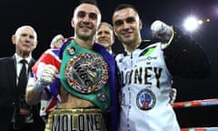 George Kambosos Jr v Devin Haney<br>MELBOURNE, AUSTRALIA - OCTOBER 16: Jason Moloney (L) celebrates with twin brother Andrew Moloney (R) after defeating Nawaphon Kaikanha, during their bantamweight fight, at Rod Laver Arena on October 16, 2022 in Melbourne, Australia. (Photo by Mikey Williams/Top Rank Inc via Getty Images)