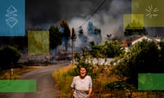 ‘We need images that viscerally depict how the emergency is affecting lives around the world’: a woman calling for help as a wildfire approaches hoiuses in a Portuguese village, 2019.