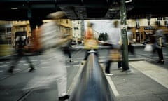 People walking on street, Berlin<br>People walking on street, blur.