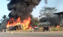 Overturned fuel tanker on fire in Liberia.