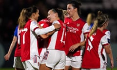 Tobin Heath celebrates scoring Arsenal’s second goal in their win over Hoffenheim