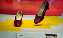 The famous ruby slippers worn by actress Judy Garland in the character of Dorothy in the "Wizard of Oz," are on display April 11, 2012 at the Smithsonian Mueseum of American History in Washington, DC, during the press preview for “American Stories,” a signature new exhibition showcasing stories about the American experience. “American Stories,” opening April 12, takes the visitor on a journey through time by telling well and little-known stories about the American experience. In 5,300 square feet, “American Stories” features an engaging mix of the famous, the familiar and the unexpected. Through more than 100 objects, visitors can follow a chronology of American history that spans the Pilgrims’1620 arrival in Plymouth, Massachusetts, through the 2008 Presidential election. AFP PHOTO/Karen BLEIER (Photo credit should read KAREN BLEIER/AFP/Getty Images)