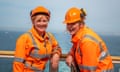 ◀ Stacy Gregory, left, a recent graduate from P&O’s apprentice scheme, works in an industry where only 5% of seafarers are female. 
Stacey & Marnie P&O